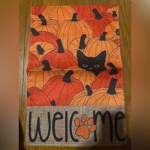 Garden Flag Autumn Fall Cat 12" x 18" NWOT